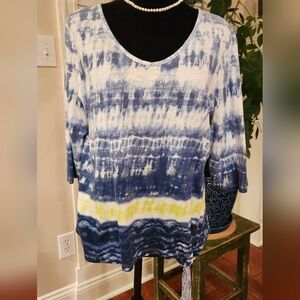 Onque Casuals Blue, White, and Yellow Long Sleeve Top